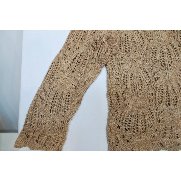 Frye Cinnamon Brown Open Knit Long Sleeve Cardigan Sweater Size Large - Picture 8 of 12